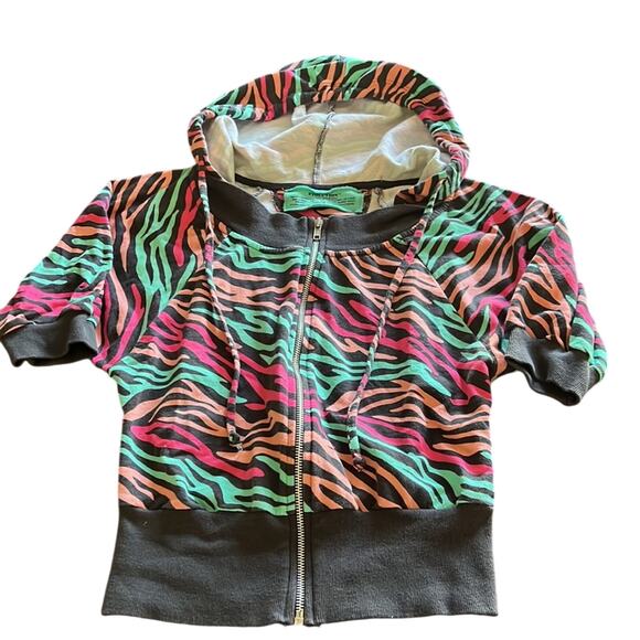 Evolution not Revolution Y2K Colorful Front Zip Hoodie Jacket Top Size Small - Picture 4 of 7